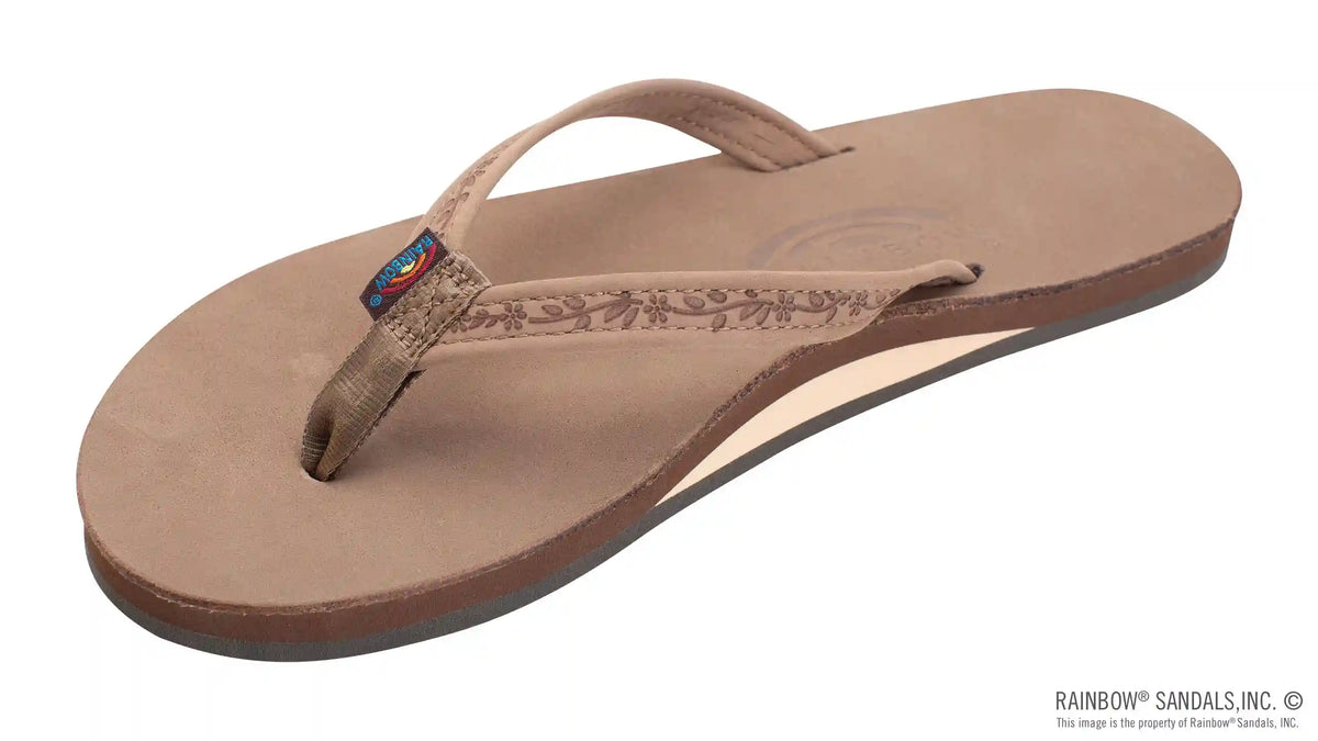 Las Flores - Single Layer Premier Leather with a Floral 1/2" Narrow Strap