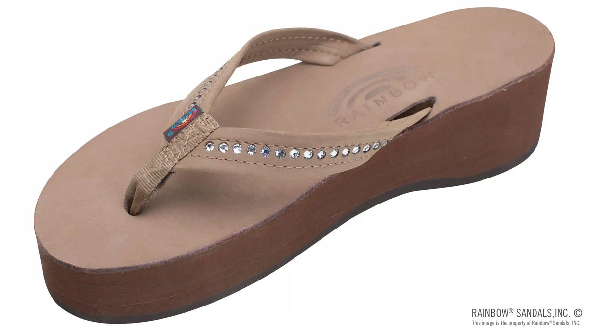 Six Layer Leather Wedge - 3/4" Strap with Crystals