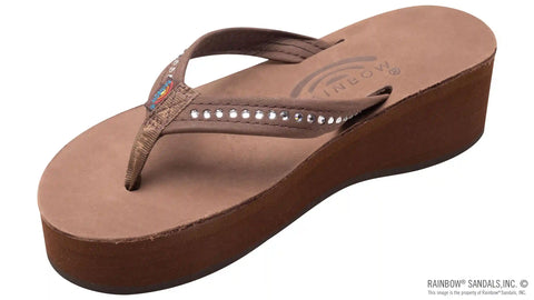 Six Layer Leather Wedge - 3/4" Strap with Crystals