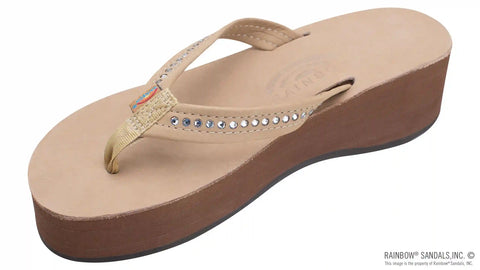 Six Layer Leather Wedge - 3/4" Strap with Crystals