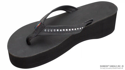 Six Layer Leather Wedge - 3/4" Strap with Crystals