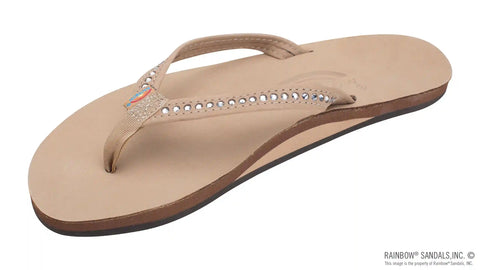 Crystal Collection - Single Layer Arch Support Leather 1/2" Narrow Strap with Crystals