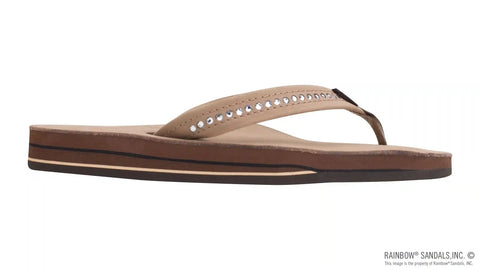 Crystal Collection - Double Layer Arch Support Leather 3/4" Medium Strap w/ Crystals