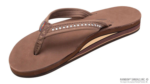 Crystal Collection - Double Layer Arch Support Leather 3/4" Medium Strap w/ Crystals