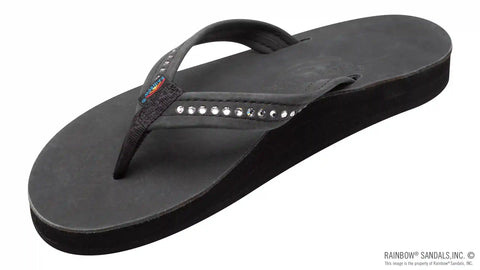 Crystal Collection - Double Layer Arch Support Leather 3/4" Medium Strap w/ Crystals