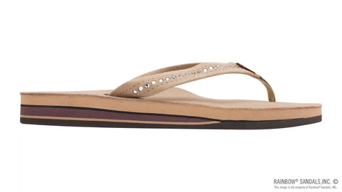 Crystal Collection - Double Layer Arch Support Leather 3/4" Medium Strap w/ Crystals
