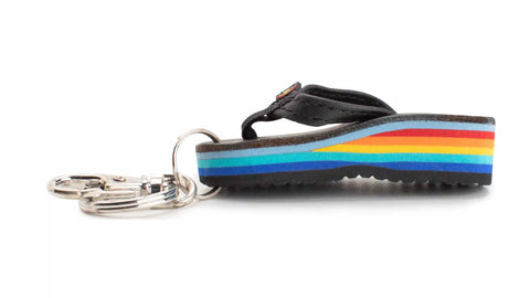 Six Layer Rainbow Wedge Key Chain Classic Black Leather