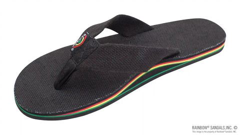 The Rastafarian - Single Layer Black Hemp with Rasta Mid Sole and 1" Strap