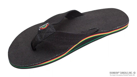 The Rastafarian - Single Layer Black Hemp with Rasta Mid Sole
