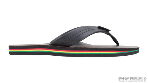 The Rastafarian - Single Layer Classic Black Leather with Rasta Mid Sole and 1" Strap