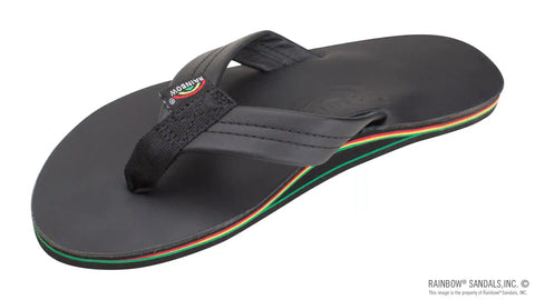 The Rastafarian - Single Layer Classic Black Leather with Rasta Mid Sole